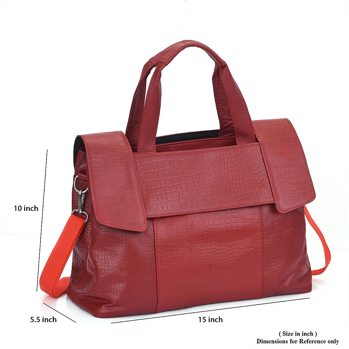 Red Genuine Leather Croco Embossed Shoulder Bag image number 6