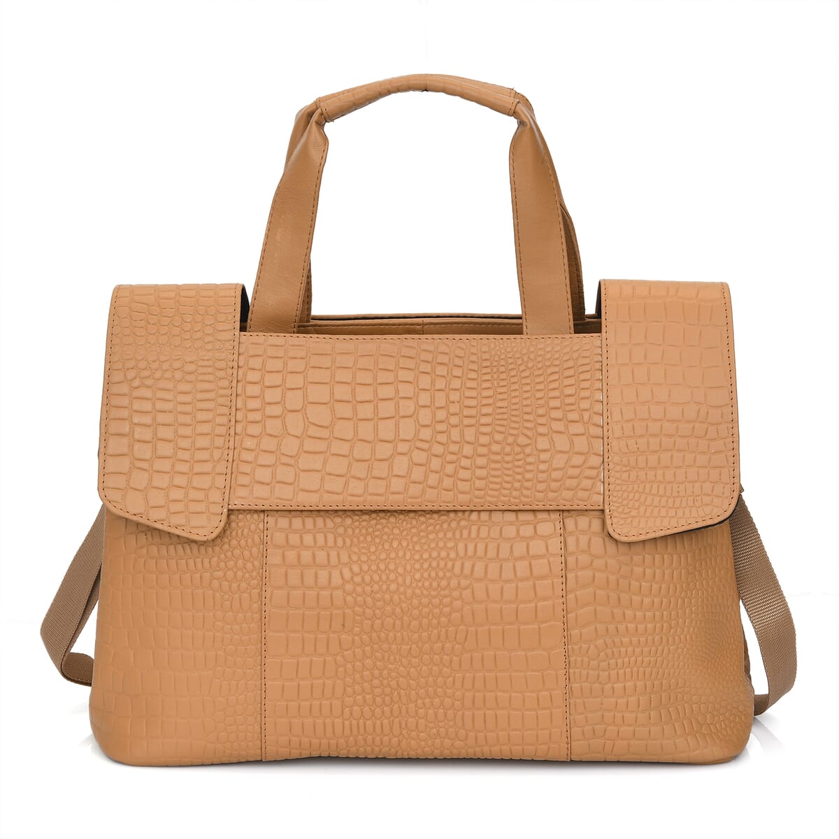 Tan Genuine Leather Croco Embossed Shoulder Bag image number 0