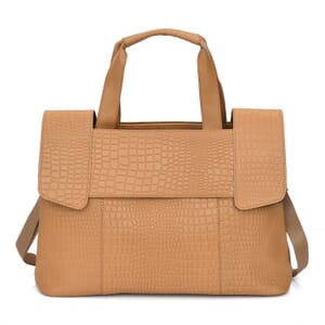 Tan Genuine Leather Croco Embossed Shoulder Bag
