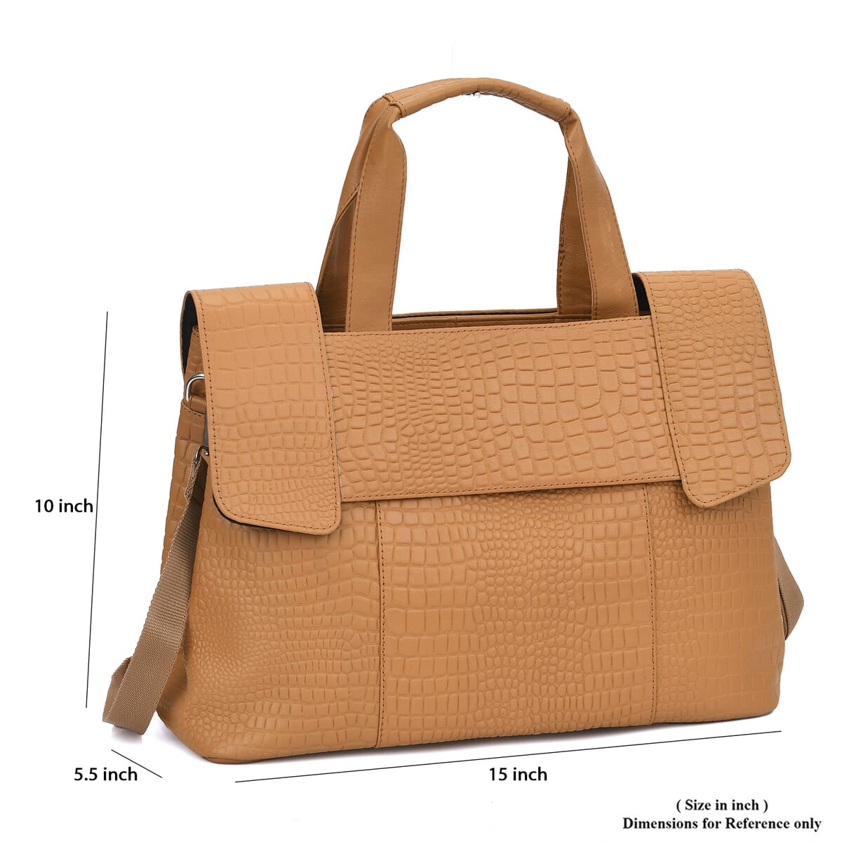 Tan Genuine Leather Croco Embossed Shoulder Bag image number 6