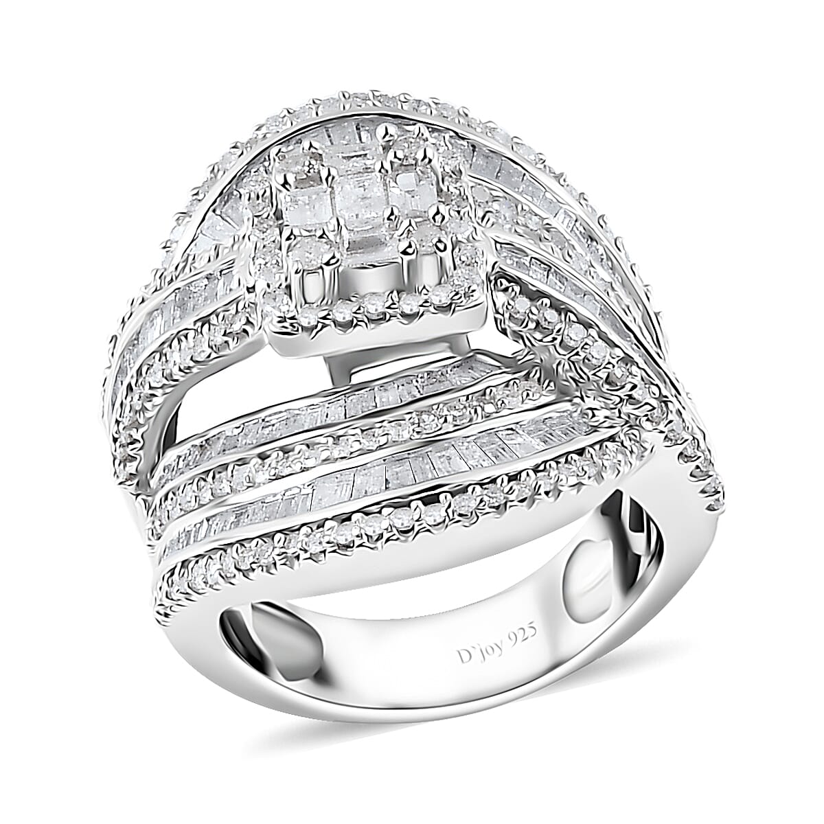 Diamond Ring in Platinum Over Sterling Silver (Size 10.0) 2.00 ctw