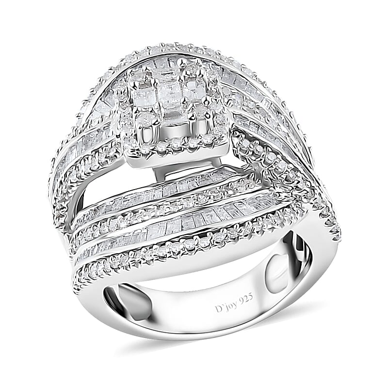 Diamond Ring in Platinum Over Sterling Silver (Size 10.0) 2.00 ctw