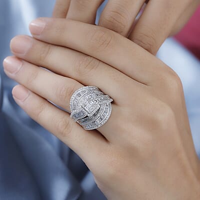Diamond Ring in Platinum Over Sterling Silver (Size 10.0) 2.00 ctw