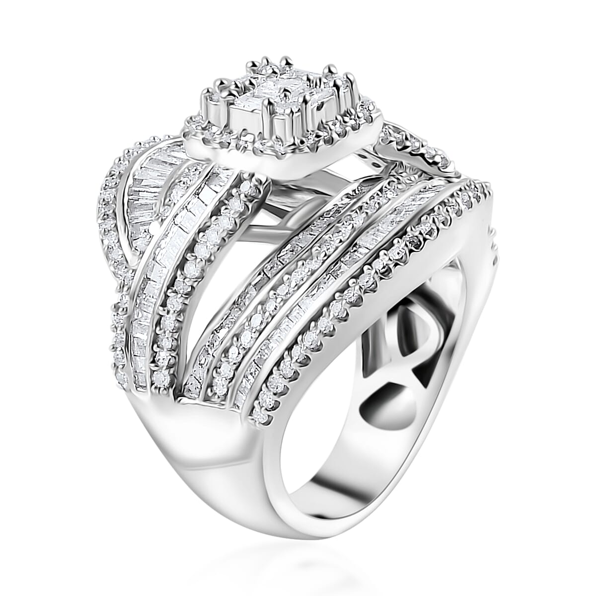 Diamond Ring in Platinum Over Sterling Silver (Size 10.0) 2.00 ctw