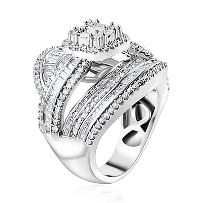 Diamond Ring in Platinum Over Sterling Silver (Size 10.0) 2.00 ctw