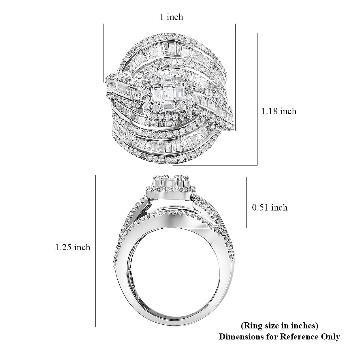 Diamond Ring in Platinum Over Sterling Silver (Size 10.0) 2.00 ctw