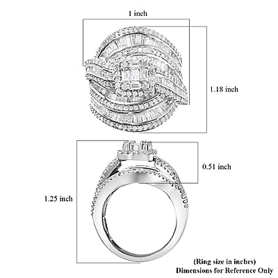 Diamond Ring in Platinum Over Sterling Silver (Size 10.0) 2.00 ctw