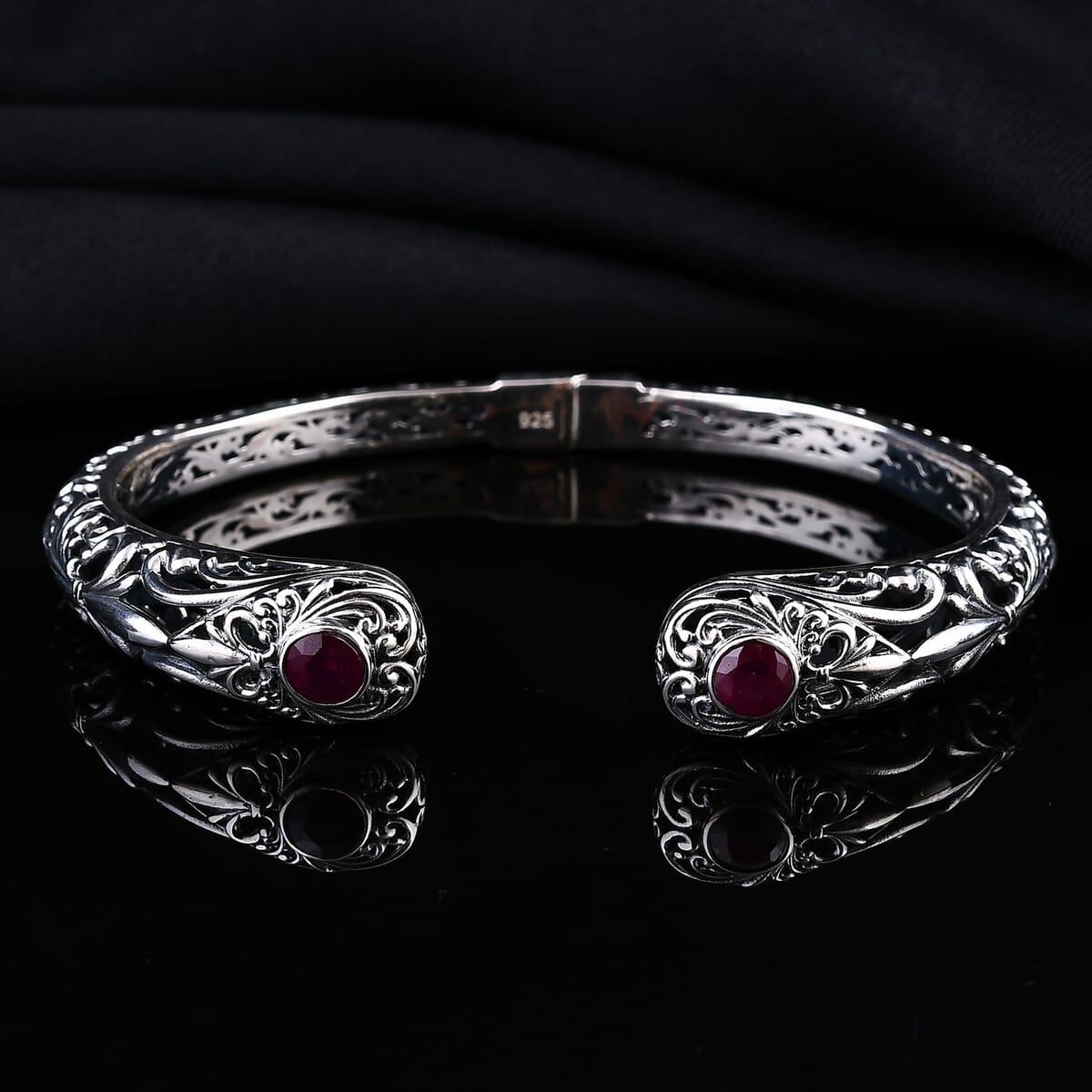 Bali Legacy Niassa Ruby (FF) 2.40 ctw Cuff Bracelet in Sterling Silver (7.25 In) image number 1