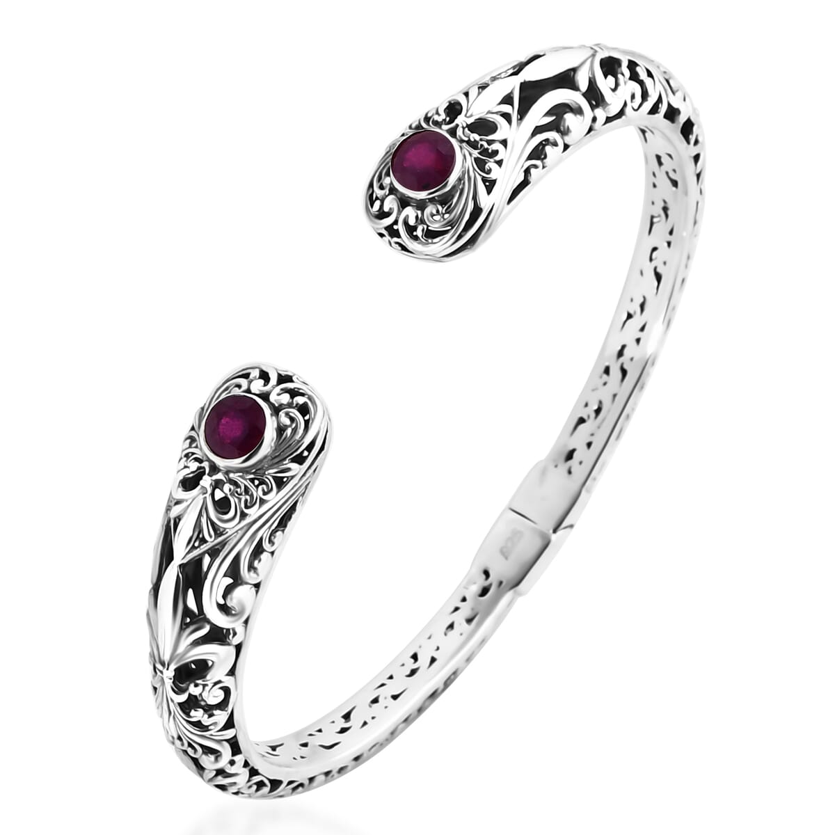Bali Legacy Niassa Ruby (FF) 2.40 ctw Cuff Bracelet in Sterling Silver (7.25 In) image number 3