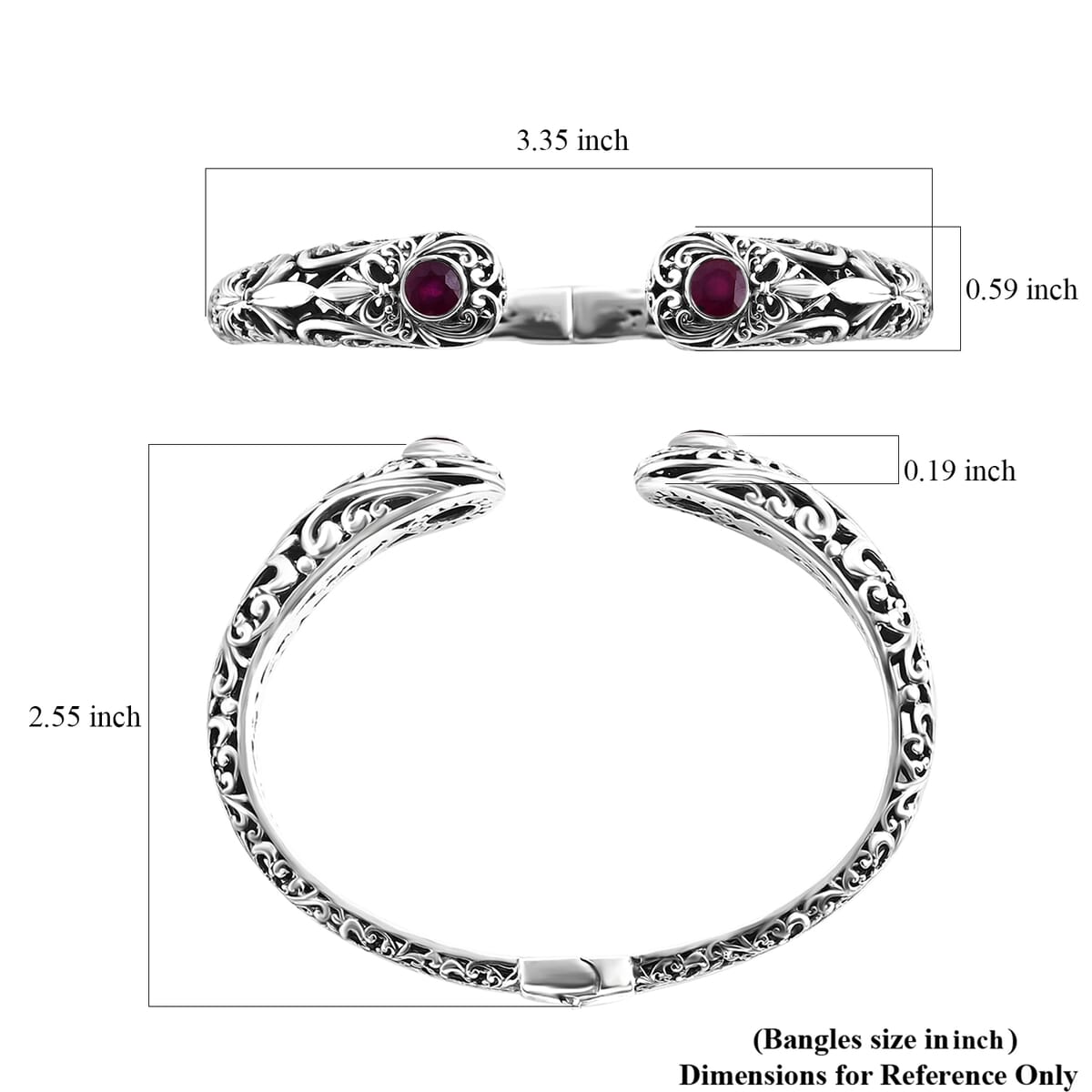 Bali Legacy Niassa Ruby (FF) 2.40 ctw Cuff Bracelet in Sterling Silver (7.25 In) image number 6