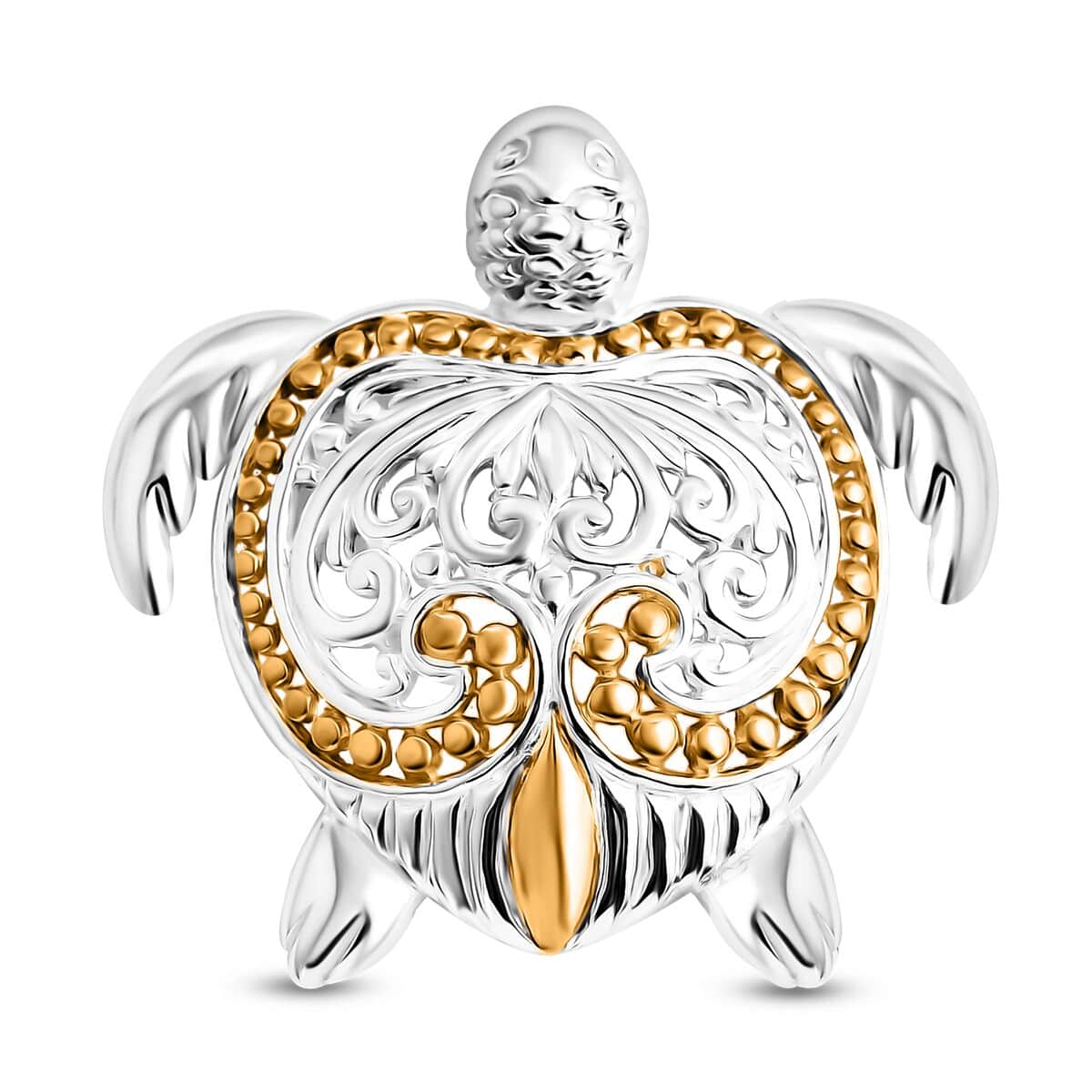 Bali Legacy 22K Vermeil Yellow Gold Over and Sterling Silver Turtle Pendant 6.20 Grams image number 0