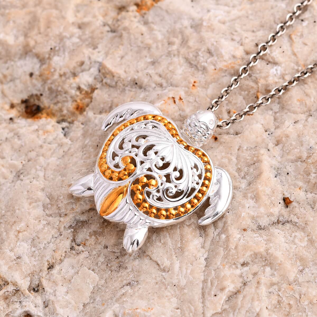 Bali Legacy 22K Vermeil Yellow Gold Over and Sterling Silver Turtle Pendant 6.20 Grams image number 1