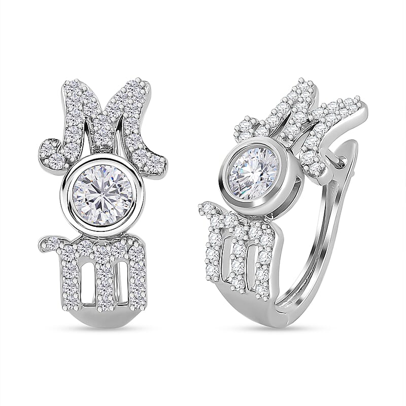 White Moissanite MOM Earrings in Rhodium Over Sterling Silver 1.40 ctw