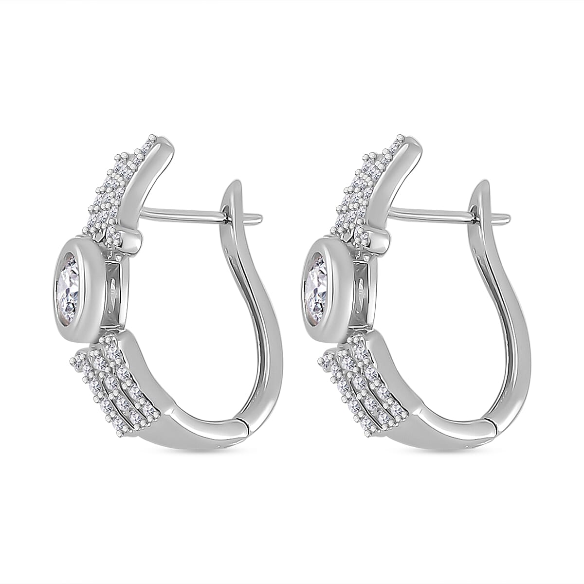 White Moissanite MOM Earrings in Rhodium Over Sterling Silver 1.40 ctw