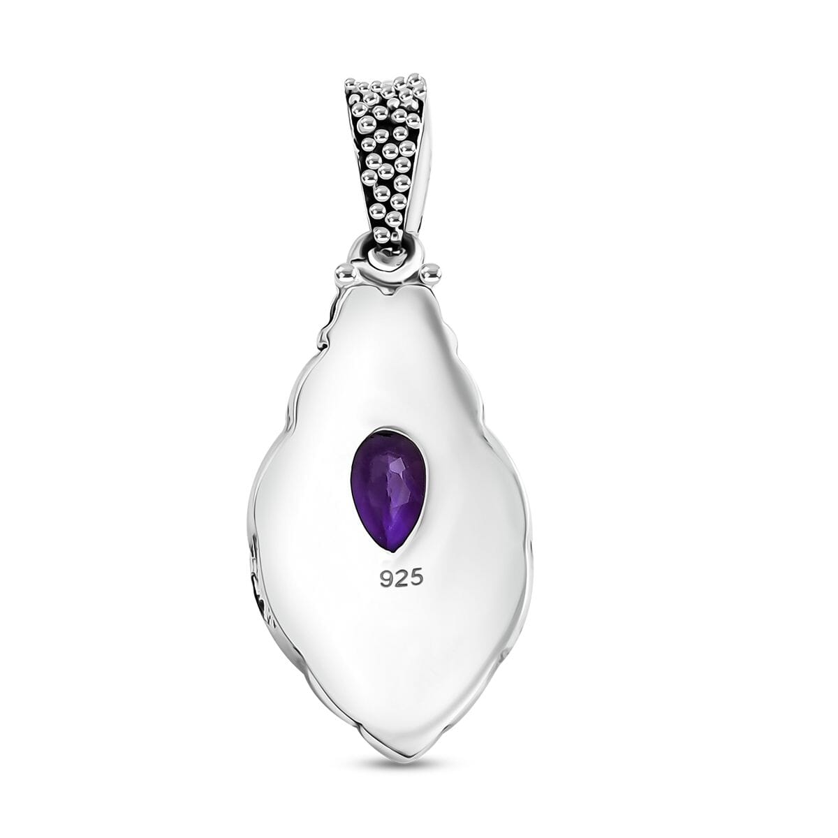 Bali Legacy Abalone Shell and Amethyst 1.20 ctw Pendant without Chain in Sterling Silver image number 4