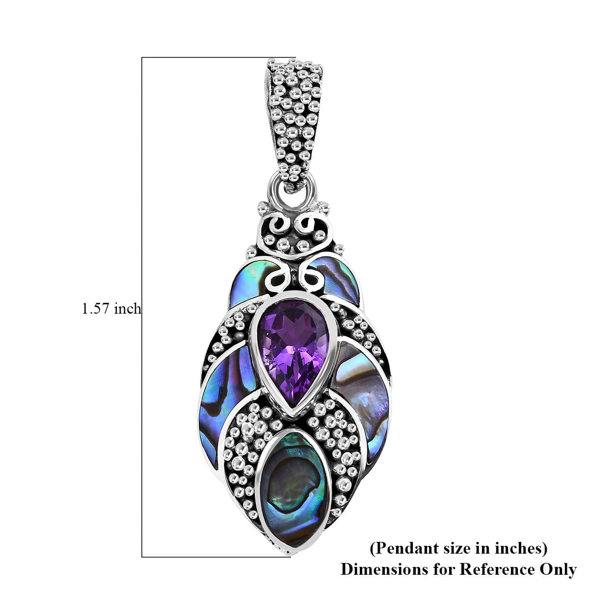 Bali Legacy Abalone Shell and Amethyst 1.20 ctw Pendant without Chain in Sterling Silver image number 5