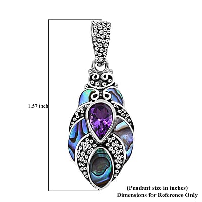 Bali Legacy Abalone Shell and Amethyst 1.20 ctw Pendant without Chain in Sterling Silver
