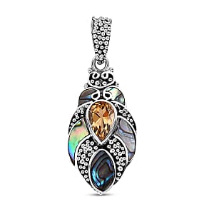 Bali Legacy Abalone Shell and Brazilian Citrine 1.35 ctw Pendant without Chain in Sterling Silver