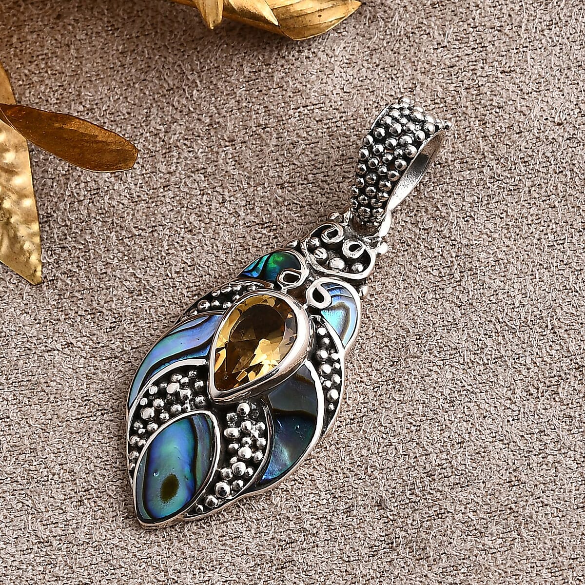 Bali Legacy Abalone Shell and Brazilian Citrine 1.35 ctw Pendant without Chain in Sterling Silver image number 1