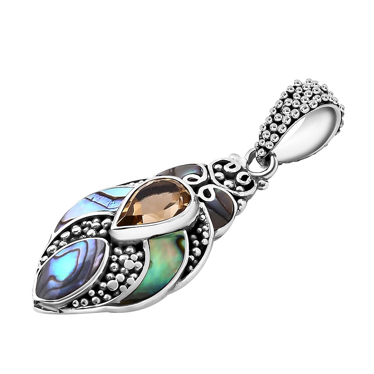 Bali Legacy Abalone Shell and Brazilian Citrine 1.35 ctw Pendant without Chain in Sterling Silver image number 3