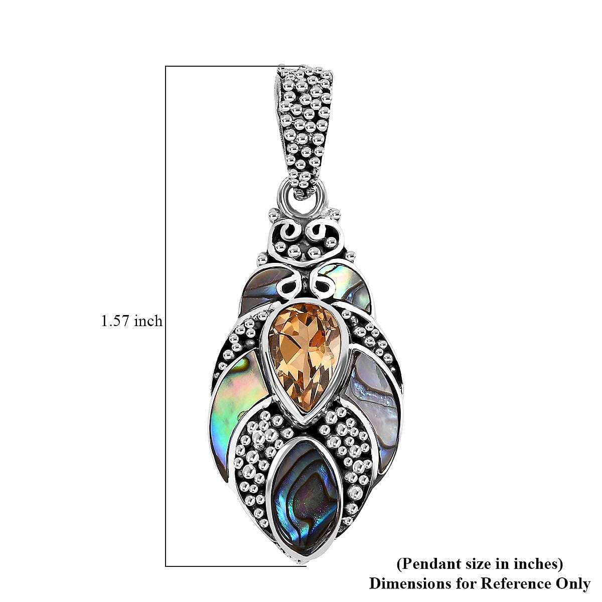 Bali Legacy Abalone Shell and Brazilian Citrine 1.35 ctw Pendant without Chain in Sterling Silver image number 5