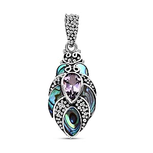 Bali Legacy Abalone Shell and Rose De France Amethyst 1.20 ctw Pendant without Chain in Sterling Silver