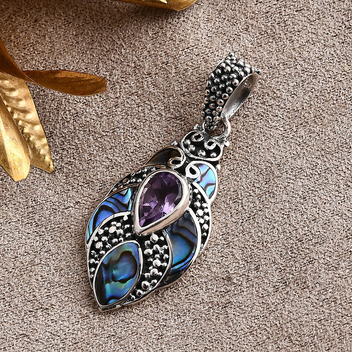 Bali Legacy Abalone Shell and Rose De France Amethyst 1.20 ctw Pendant without Chain in Sterling Silver image number 1