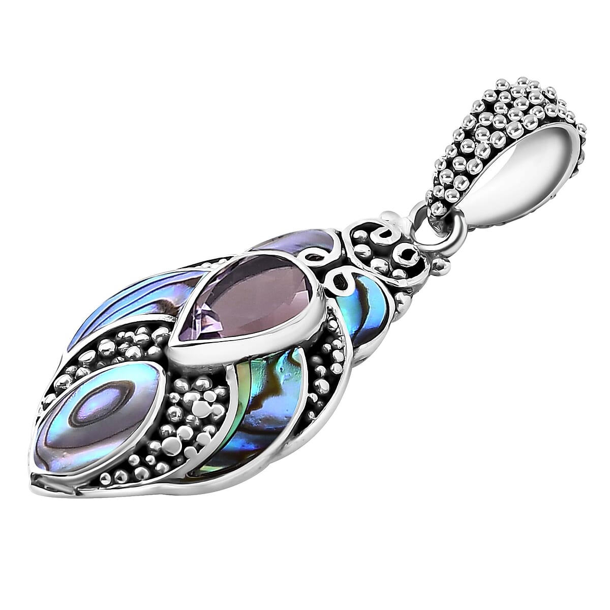 Bali Legacy Abalone Shell and Rose De France Amethyst 1.20 ctw Pendant without Chain in Sterling Silver image number 3