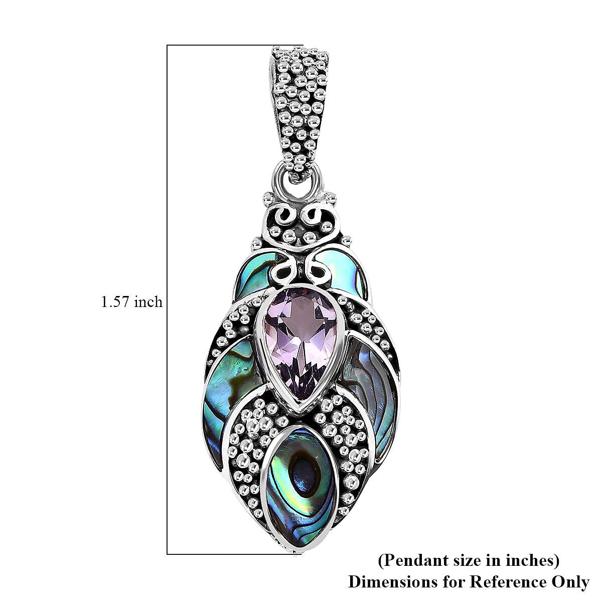 Bali Legacy Abalone Shell and Rose De France Amethyst 1.20 ctw Pendant without Chain in Sterling Silver image number 5