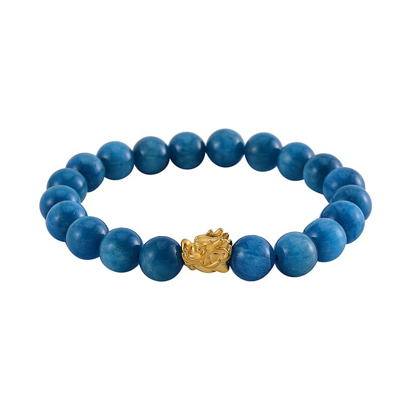 JCK Deal 24K Yellow Gold AAA Malgache Neon Apatite Beaded Dragon Stretch Bracelet 149.65 ctw