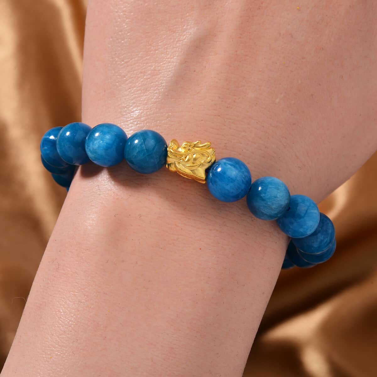 JCK Deal 24K Yellow Gold AAA Malgache Neon Apatite Beaded Dragon Stretch Bracelet 149.65 ctw image number 1