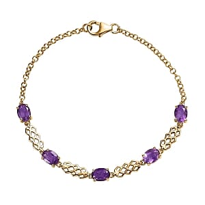 African Amethyst 4.50 ctw Fancy Bracelet in 14K Yellow Gold Over Sterling Silver (7.5 In) (5.93 g)