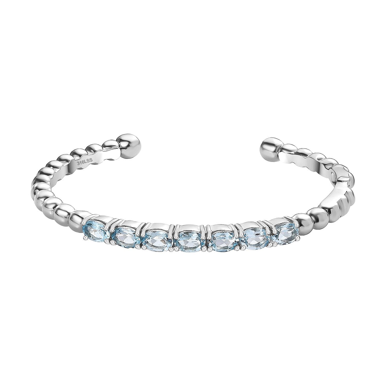 Sky Blue Topaz 6.30 ctw Bangle Bracelet in Stainless Steel (7.50 In)