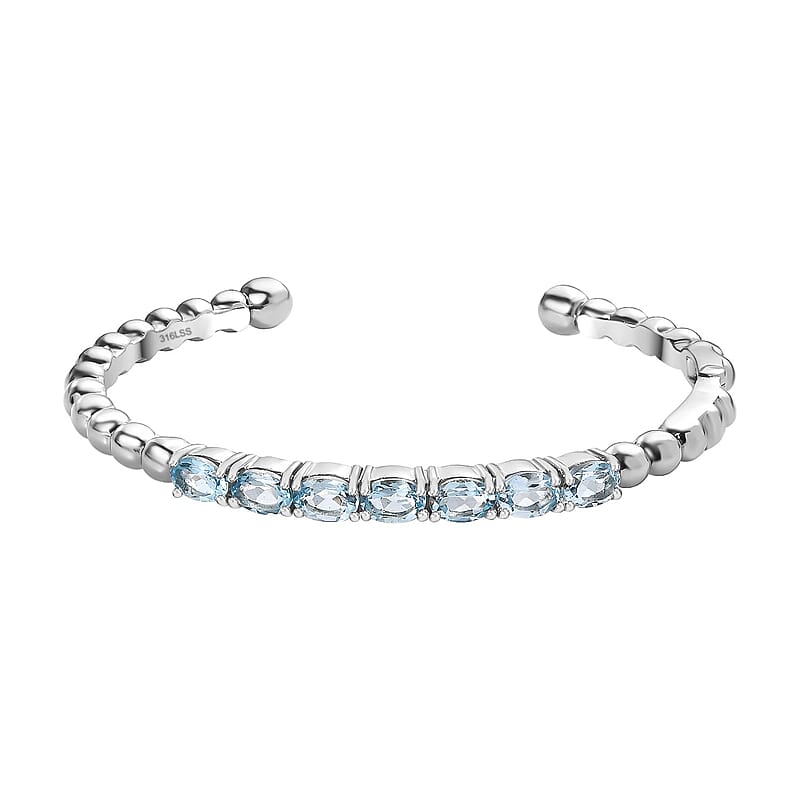 Sky Blue Topaz 6.30 ctw Bangle Bracelet in Stainless Steel (7.50 In)