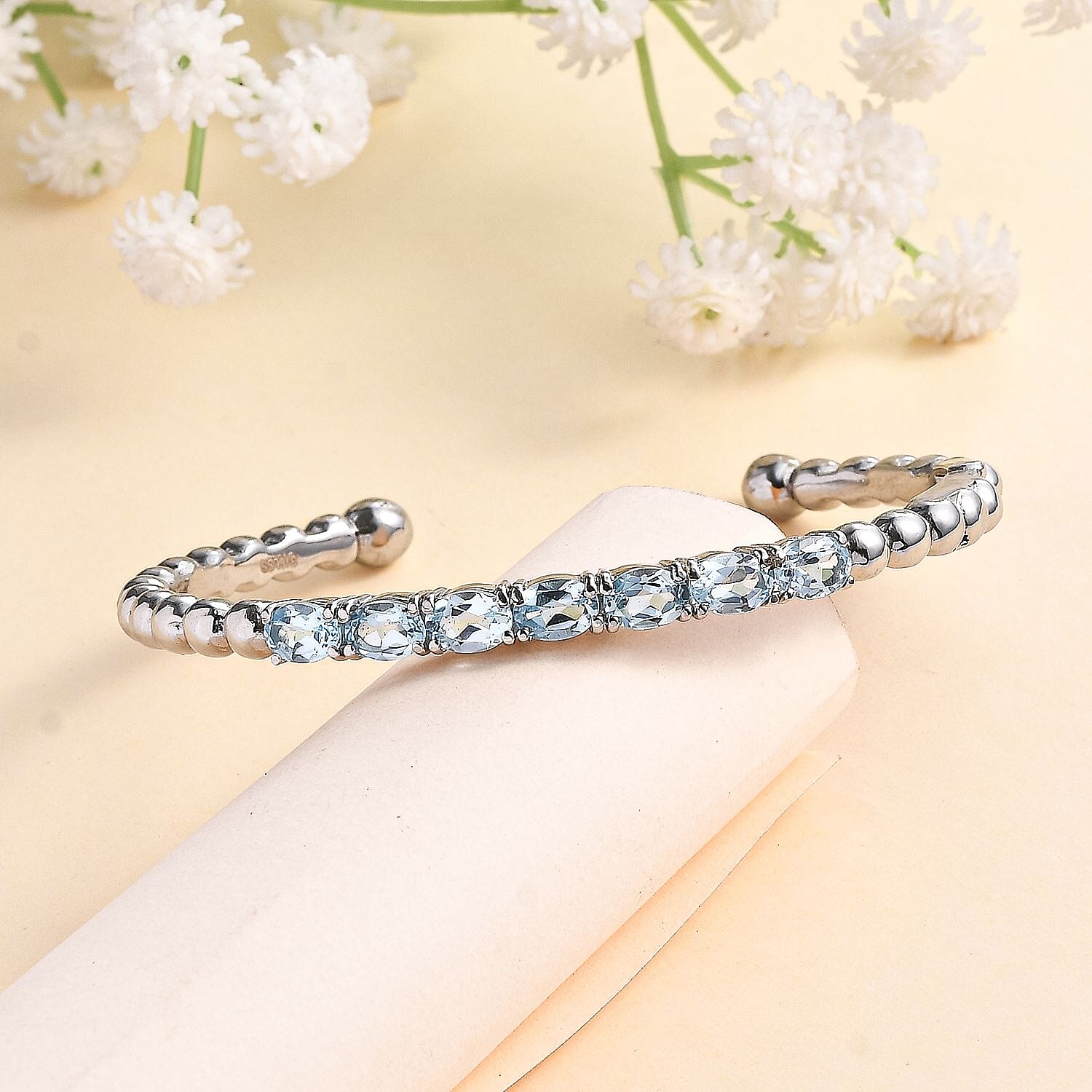 Sky Blue Topaz 6.30 ctw Bangle Bracelet in Stainless Steel (7.50 In)