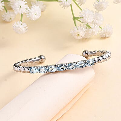 Sky Blue Topaz 6.30 ctw Bangle Bracelet in Stainless Steel (7.50 In)
