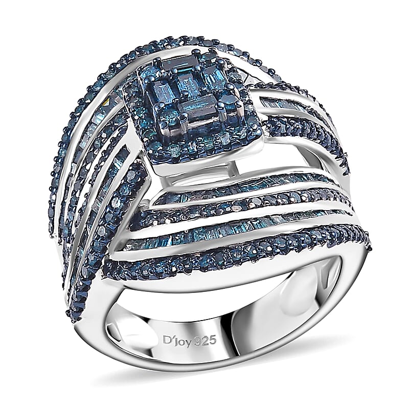 Blue Diamond Ring in Platinum Over Sterling Silver (Size 10.0) 2.00 ctw