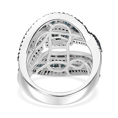 Blue Diamond Ring in Platinum Over Sterling Silver (Size 10.0) 2.00 ctw