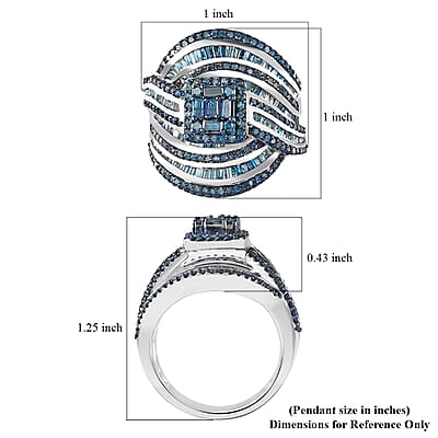 Blue Diamond Ring in Platinum Over Sterling Silver (Size 10.0) 2.00 ctw