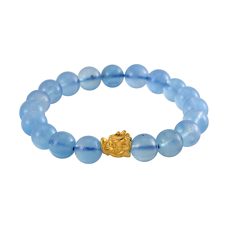 JCK Deal 24K Yellow Gold AAA Mangoro Aquamarine Beaded Dragon Stretch Bracelet 123.85 ctw