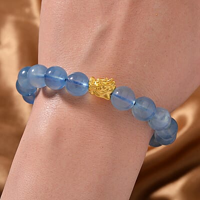 JCK Deal 24K Yellow Gold AAA Mangoro Aquamarine Beaded Dragon Stretch Bracelet 123.85 ctw