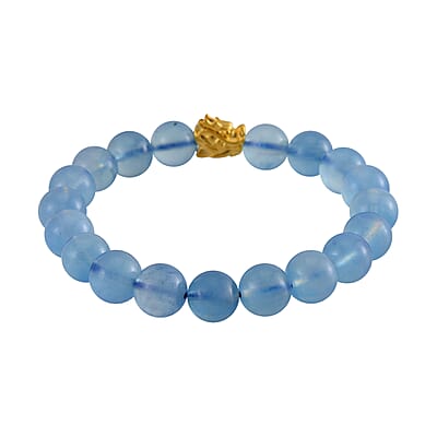 JCK Deal 24K Yellow Gold AAA Mangoro Aquamarine Beaded Dragon Stretch Bracelet 123.85 ctw