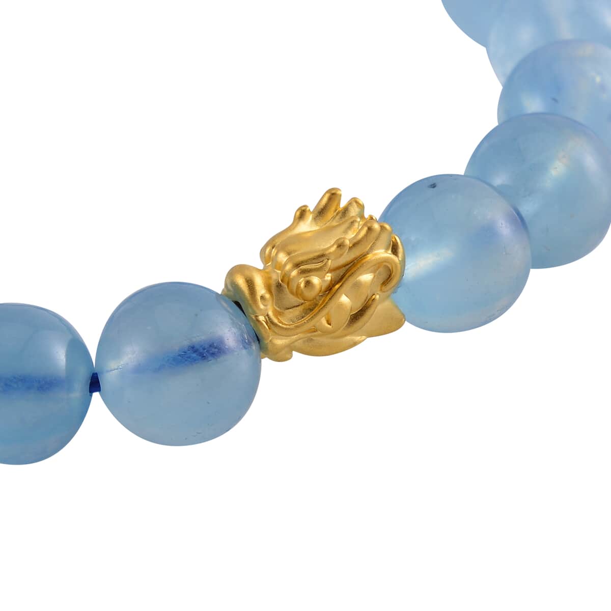 JCK Deal 24K Yellow Gold AAA Mangoro Aquamarine Beaded Dragon Stretch Bracelet 123.85 ctw image number 3