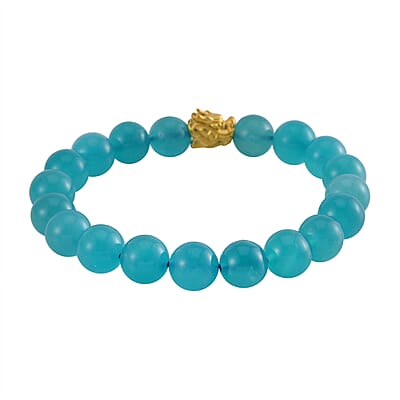 24K Yellow Gold AAA Amazonite Beaded Dragon Stretch Bracelet 113.30 ctw