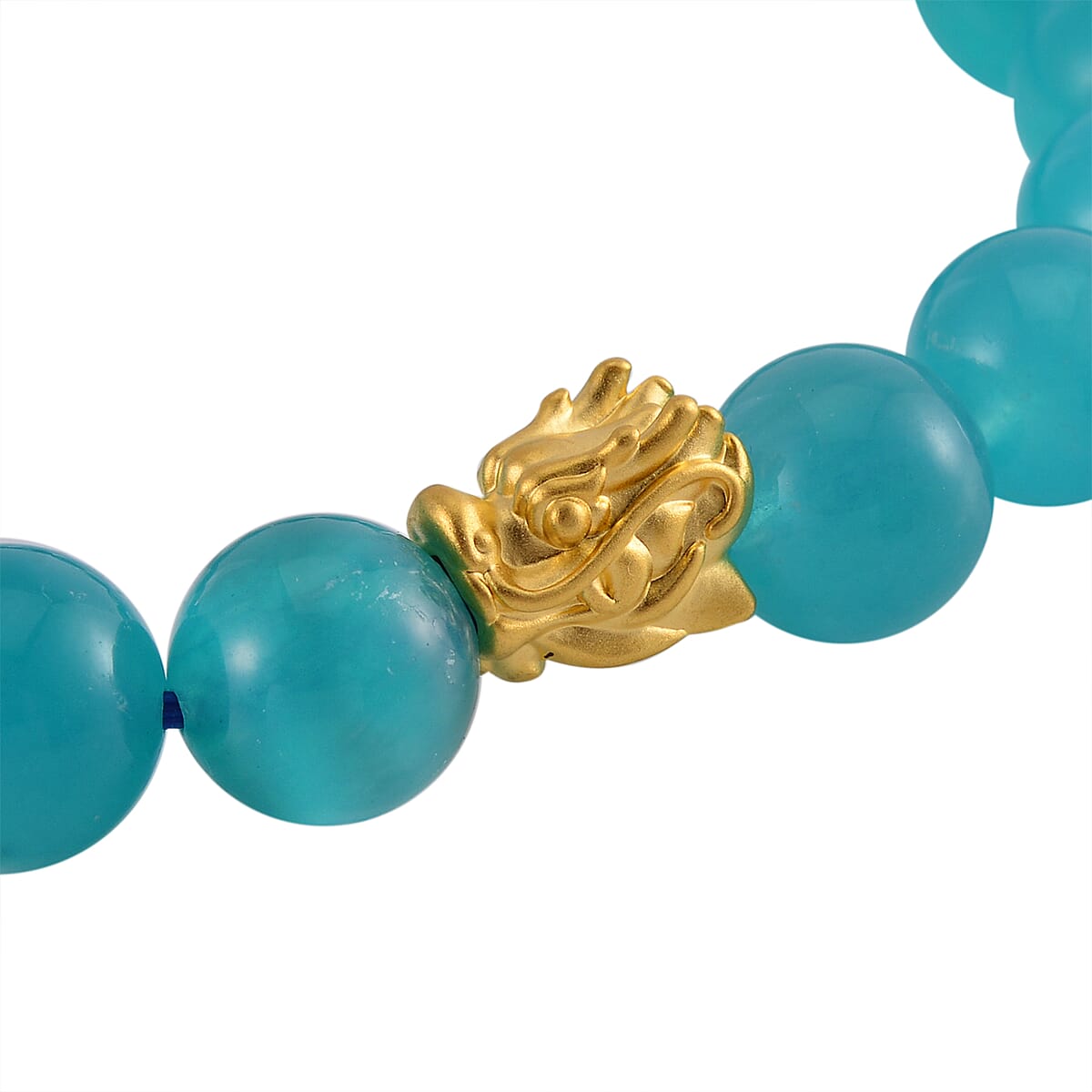 24K Yellow Gold AAA Amazonite Beaded Dragon Stretch Bracelet 113.30 ctw image number 3
