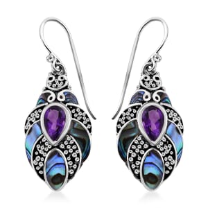 Bali Legacy Abalone Shell and African Amethyst 1.60 ctw Earrings in Sterling Silver