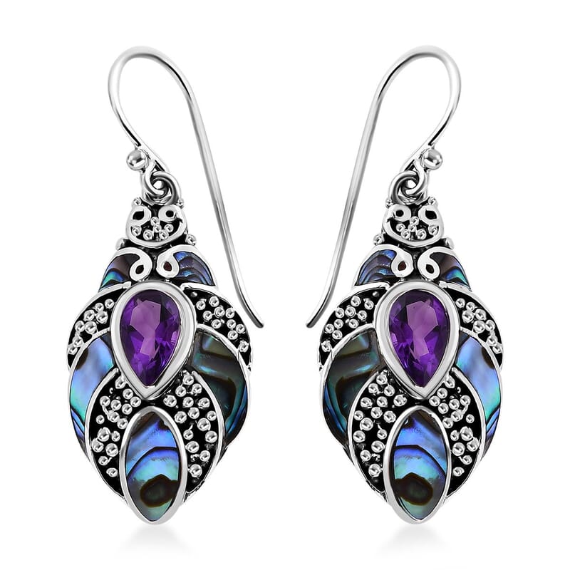 Bali Legacy Abalone Shell and African Amethyst 1.60 ctw Earrings in Sterling Silver