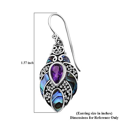 Bali Legacy Abalone Shell and African Amethyst 1.60 ctw Earrings in Sterling Silver