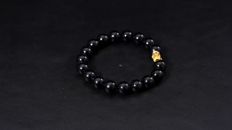 24K Yellow Gold AAA Black Tourmaline Beaded Dragon Stretch Bracelet 164.45 ctw