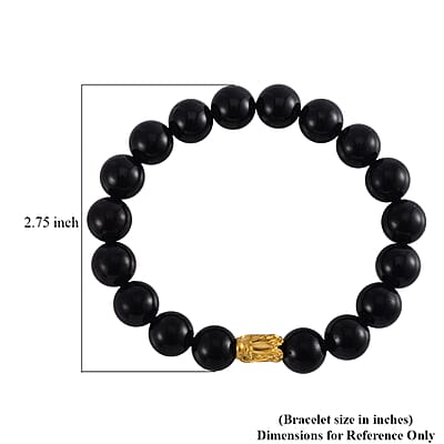 24K Yellow Gold AAA Black Tourmaline Beaded Dragon Stretch Bracelet 164.45 ctw